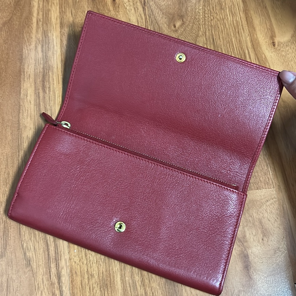 Authentic YSL Red / Burgundy Leather Flap Wallet - Picture 6 of 16